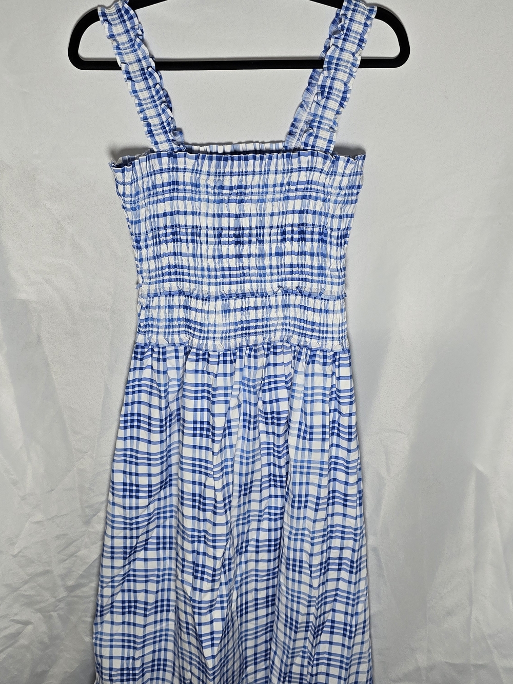 Hill House The Nap Dress Blue and White Plaid Smocked Maxi Dress Baby Shower, M